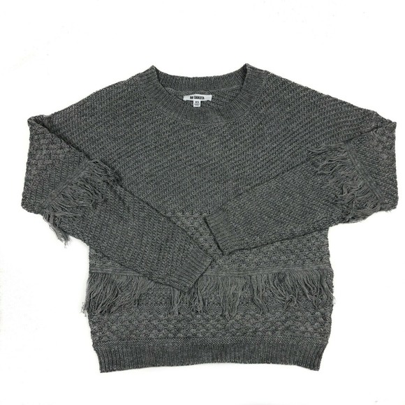 BB Dakota Gray Mix it Up Fringed Sweater Sz XS NWT - Picture 1 of 7